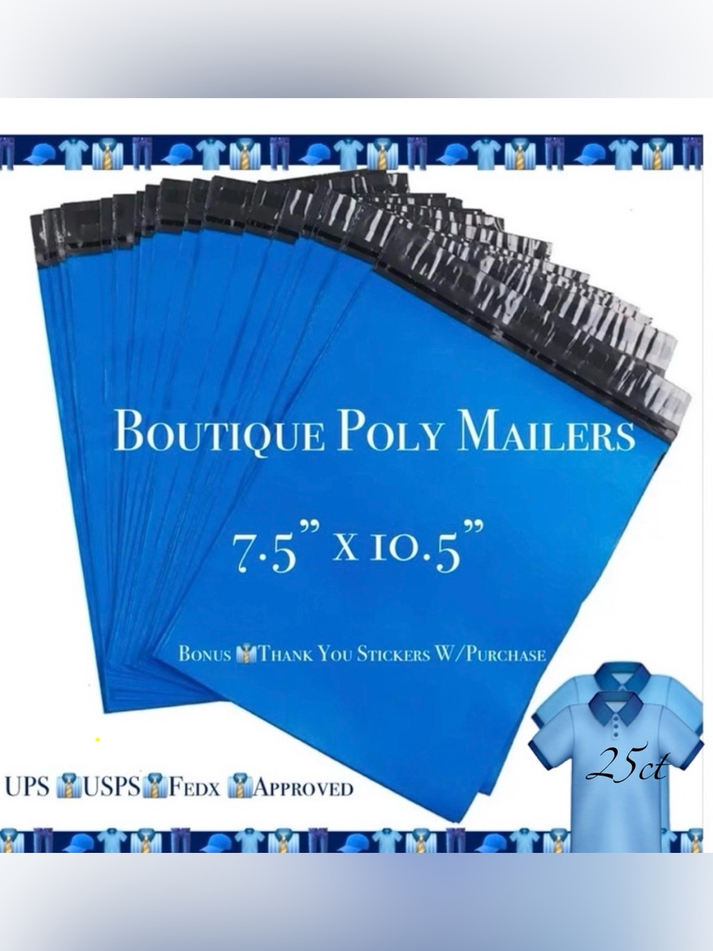 25ct ~ 7.5 x 10.5”~ Poly Mailer Bags👖🆕👖Plus 😁 25ct Thank You Stickers Included